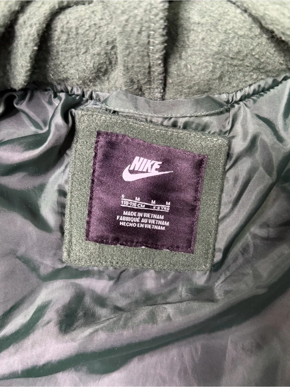 Nike Vintage-Style Green & Cream Varsity Bomber Jacket Hoodie Kids M 6